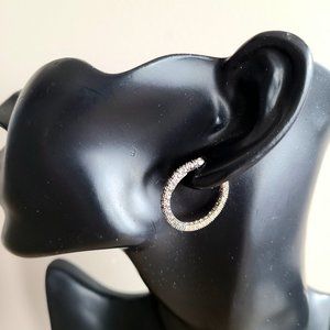 Sterling silver loops earrings with black and clear sparkly rhinestones.